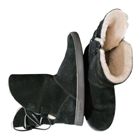UGG Koolaburra Shazi Short Women's Winter Boots Black Faux Fur Suede Zip Lace - Picture 8 of 10